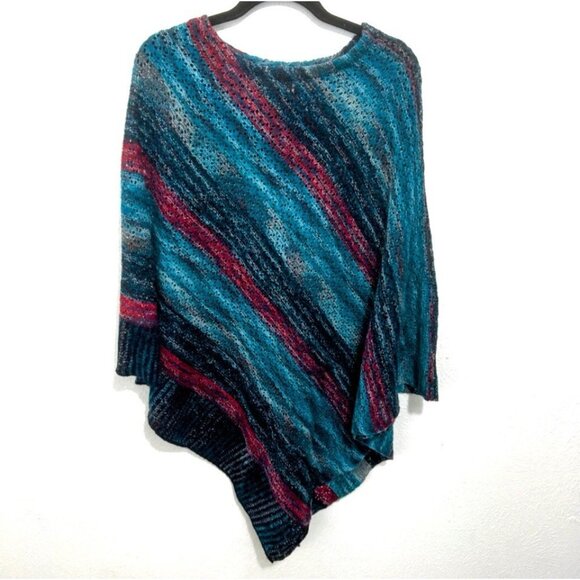 Soft Surroundings Blue Teal Multicolored Open Knit Sweater Poncho Cape One Size - Picture 1 of 9
